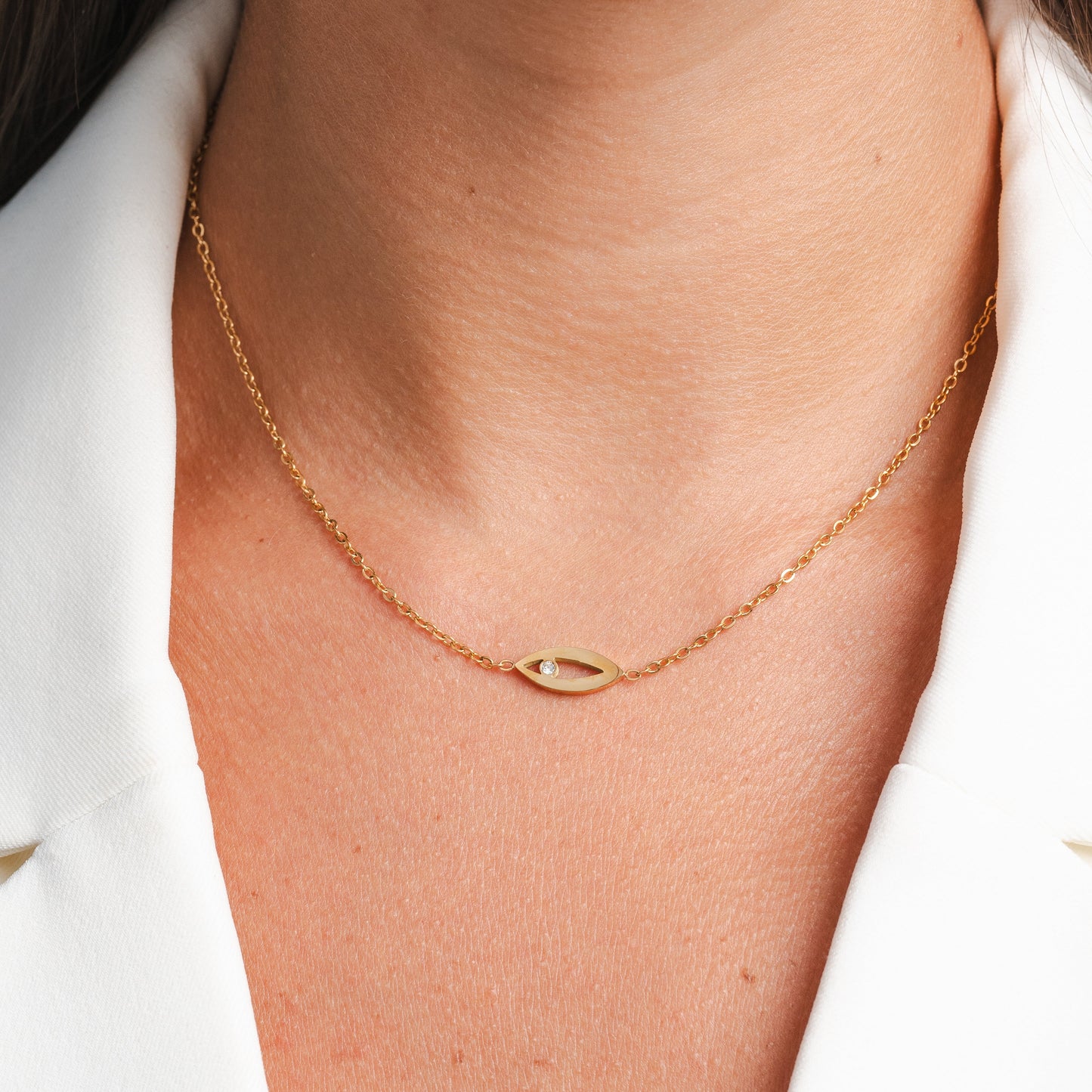 Stone Eye Pendant Necklace - Gold Tone