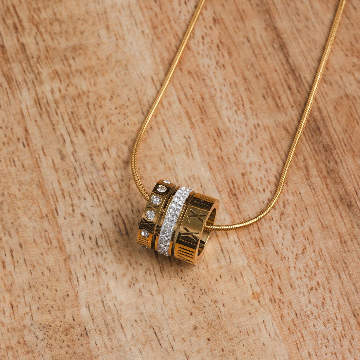 Triple Stack Ring Necklace - Gold Tone