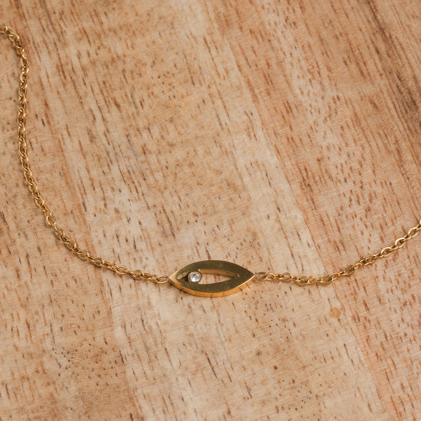 Stone Eye Pendant Necklace - Gold Tone