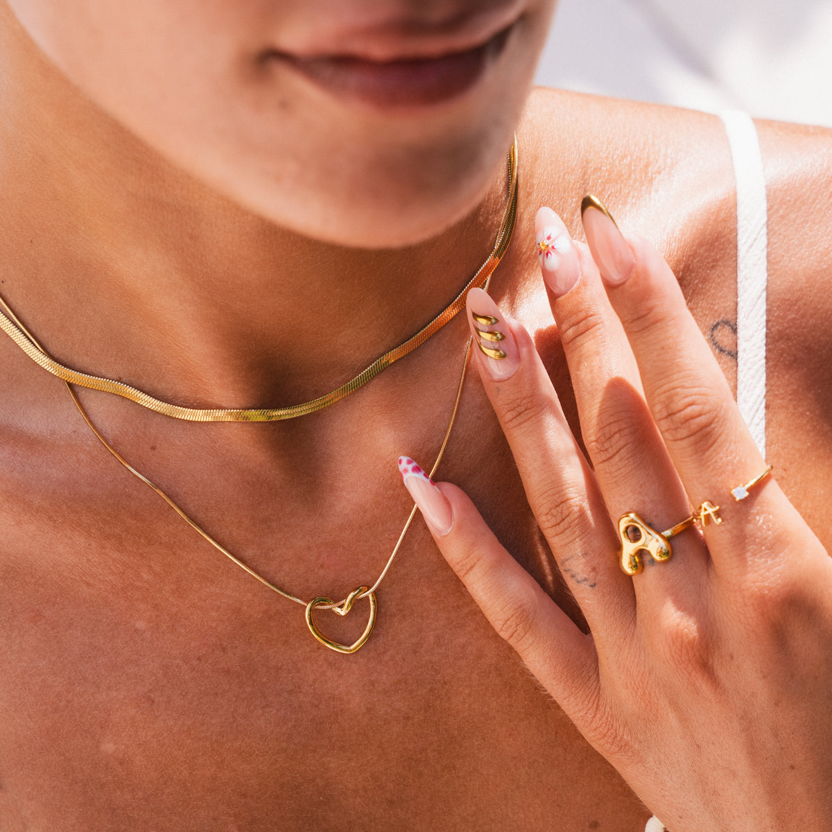 Woven Heart Layered Necklace - Gold Tone