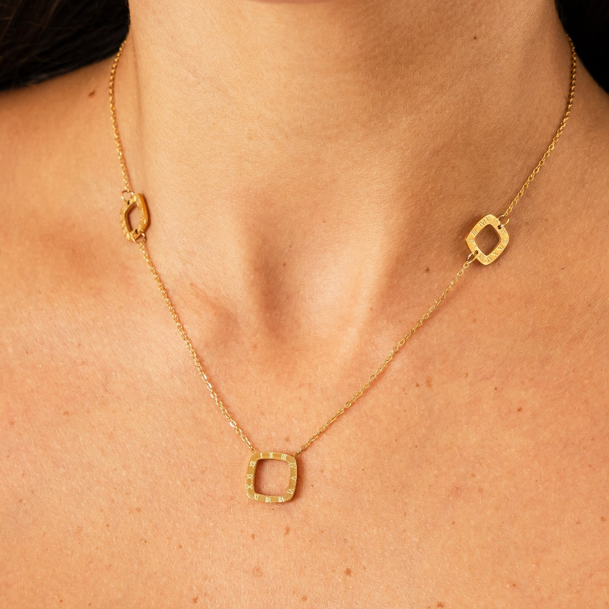 Square Regina Numeral Pendant Necklace - Gold Tone