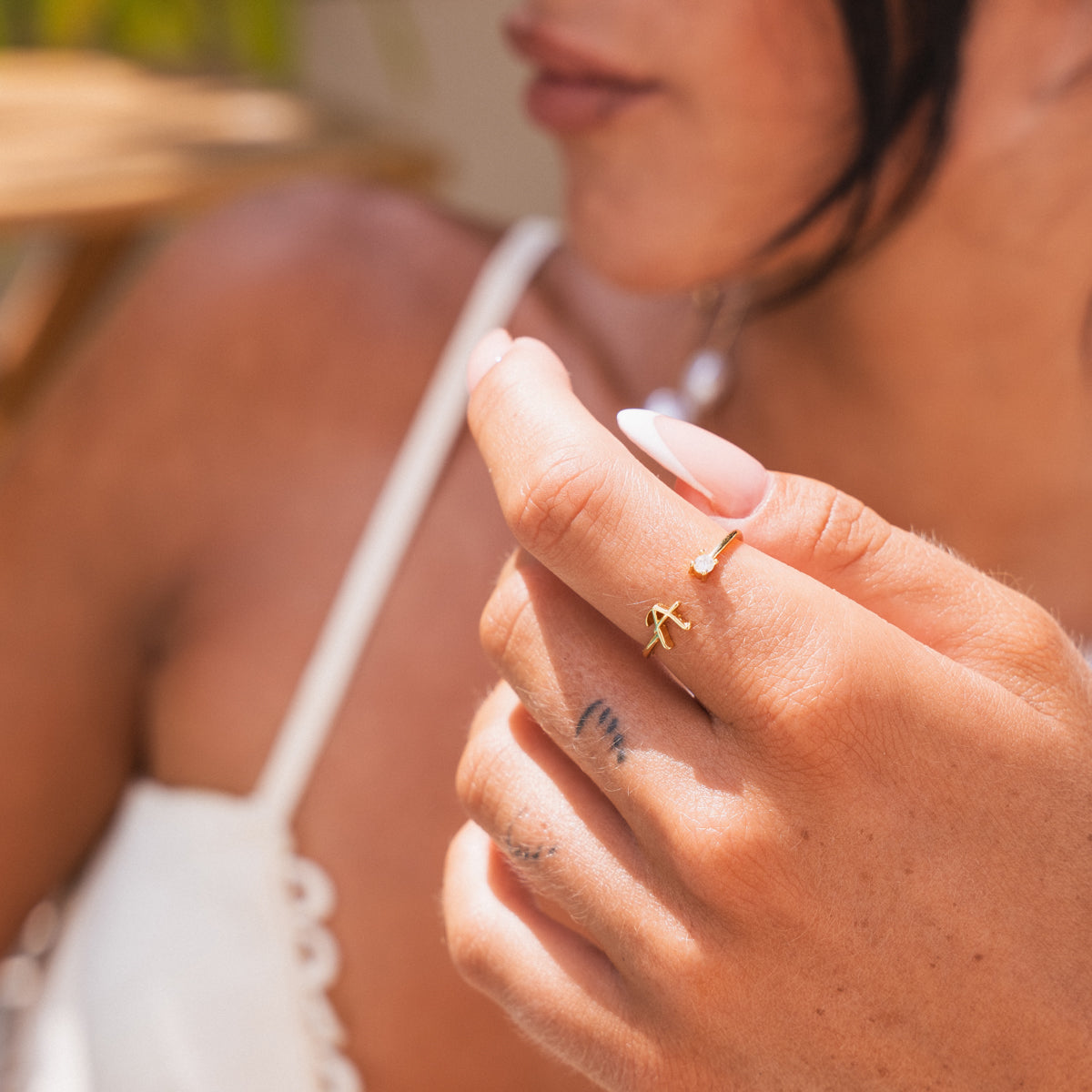 Scripture Stone Initial Adjustable Ring - Gold Tone
