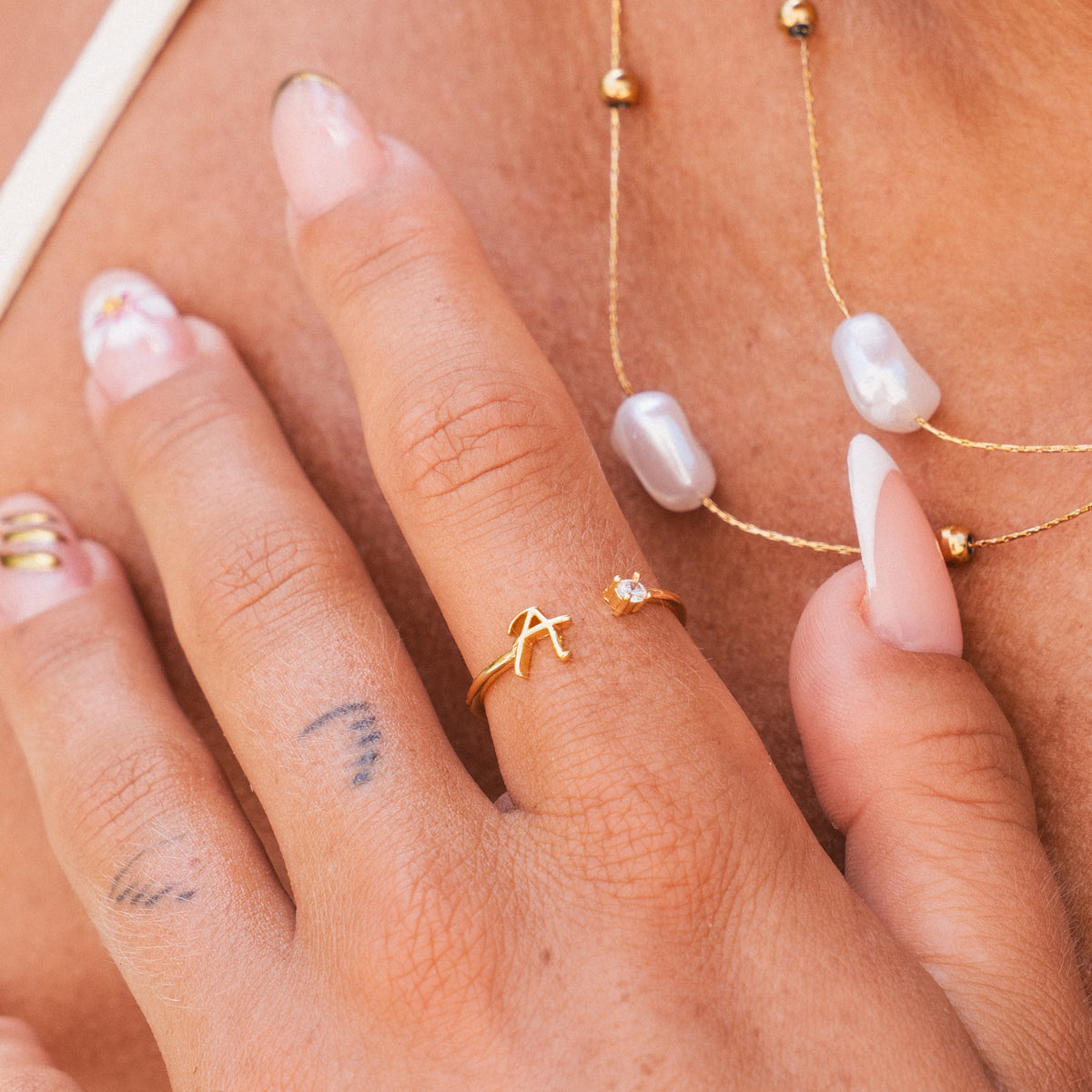 Scripture Stone Initial Adjustable Ring - Gold Tone