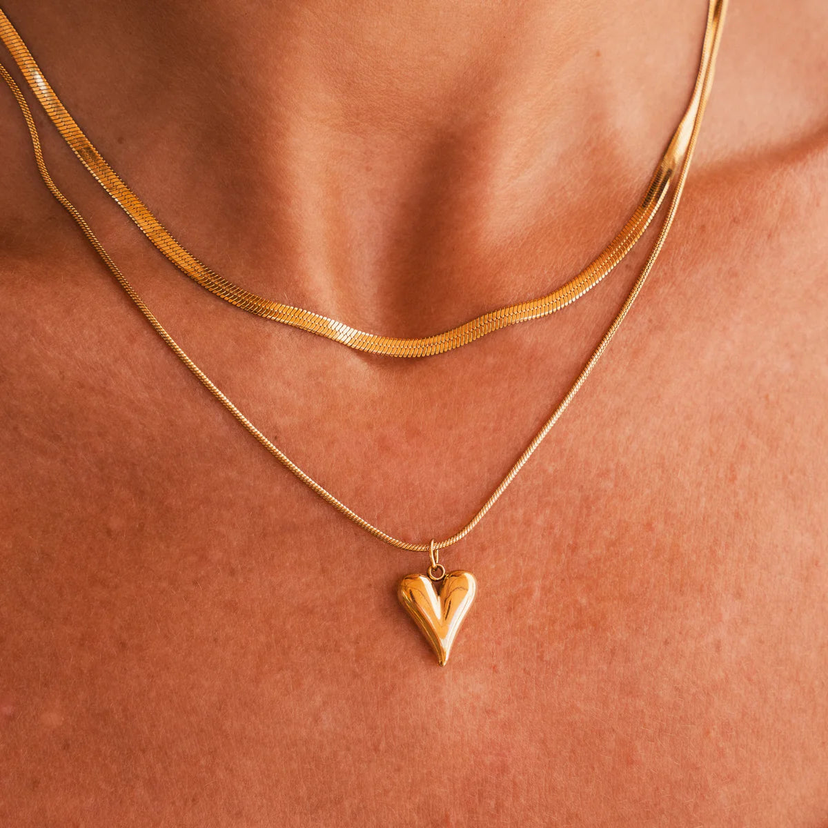 Sculpted Heart Layered Necklace - Gold