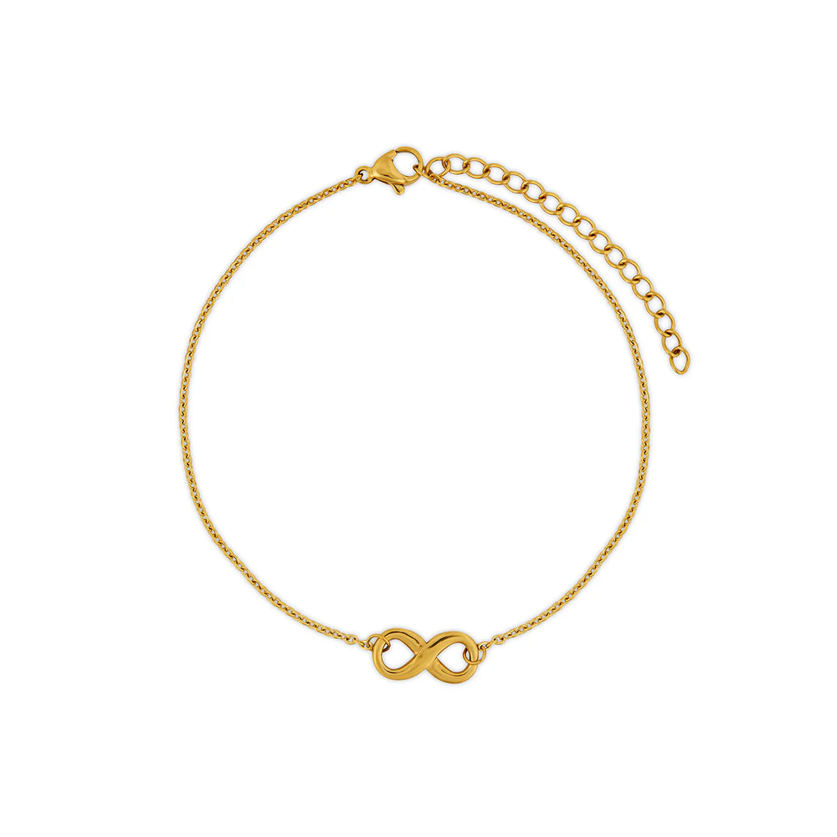 Infinity Anklet - Gold Tone Tone features a sleek infinity charm on a delicate adjustable gold steel chain. Ideal for daily wear and waterproof use.