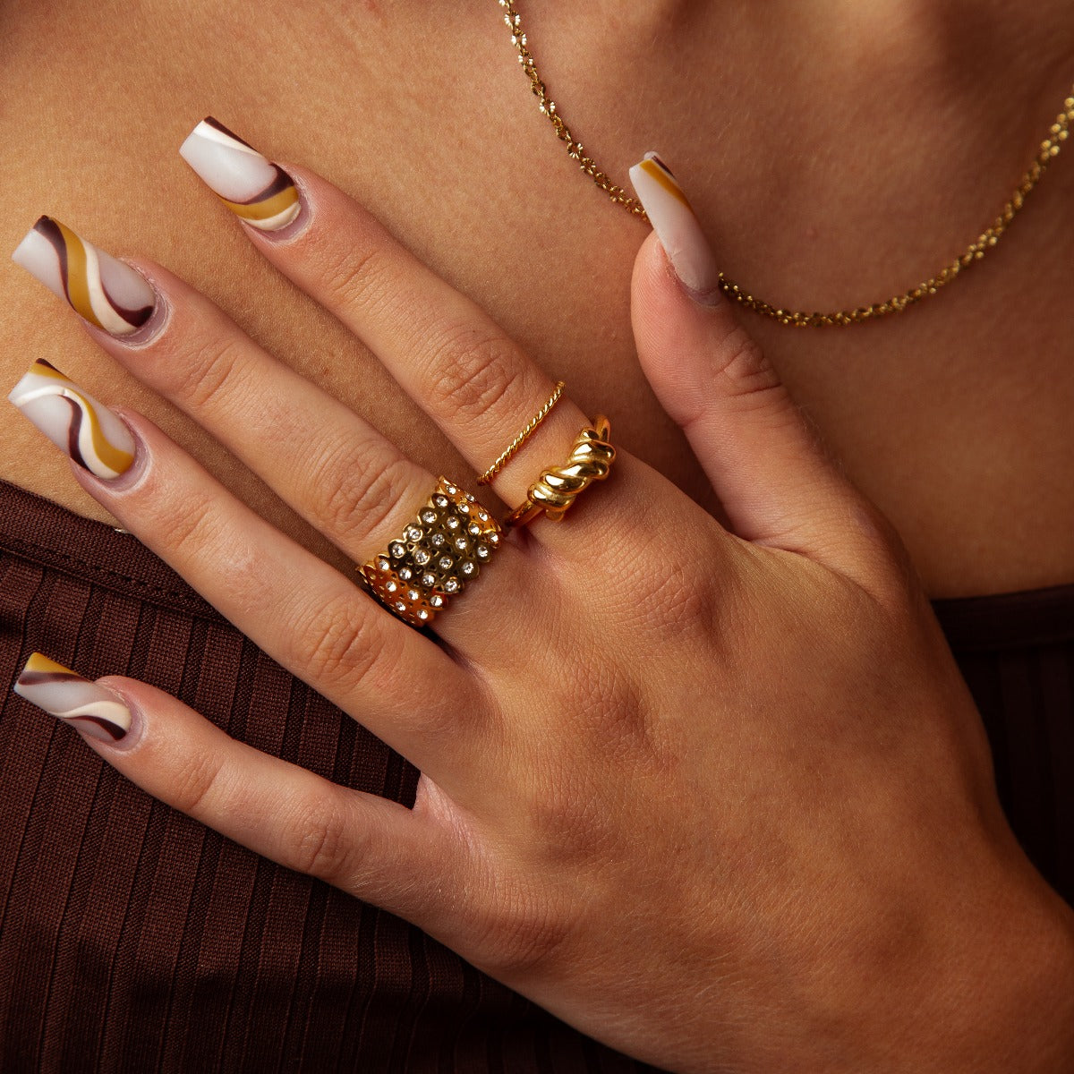 Thin Rope Twist Chain Ring - Gold Tone
