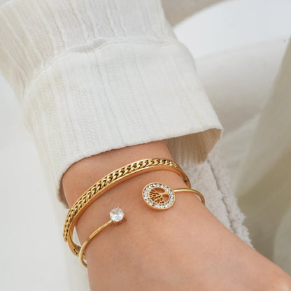 Tree of Life Stone Bangle Bracelet - Gold