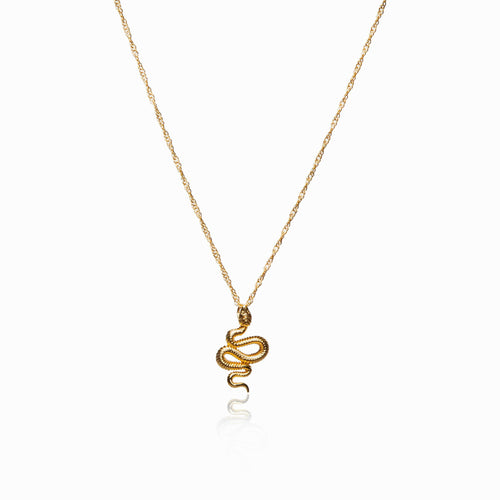 Snake Pendant Necklace - Gold Tone