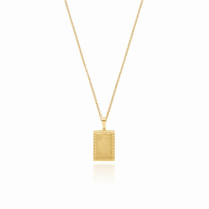 Sunrise Plate Pendant Necklace - Gold Tone