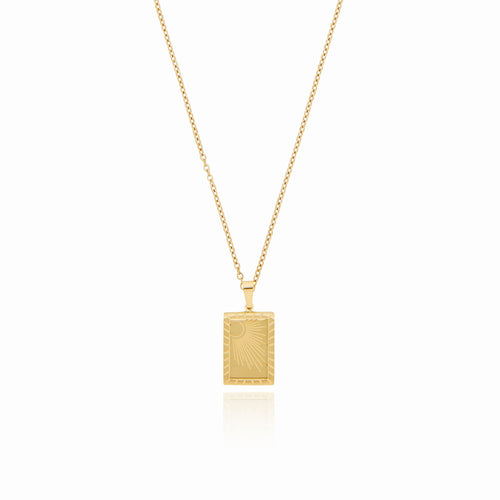 Sunrise Plate Pendant Necklace - Gold Tone