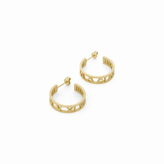 Hollow Numeral Hoop Earrings - Gold Tone