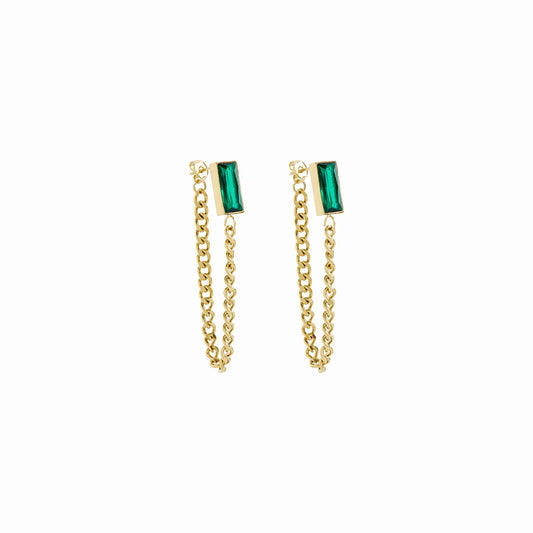 Emerald Cuban Dangle Earrings - Gold Tone