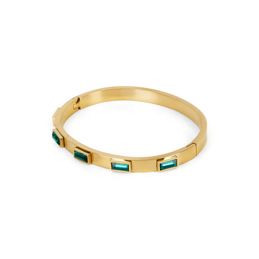 Cubic Stone Bracelet - Gold Tone/Green