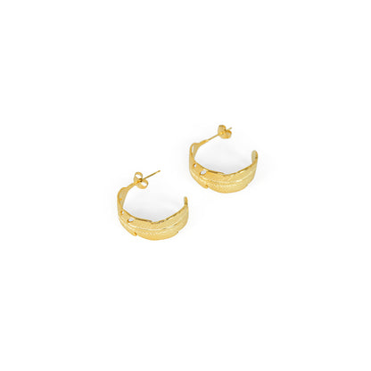 Feather Hoop Earrings - Gold Tone