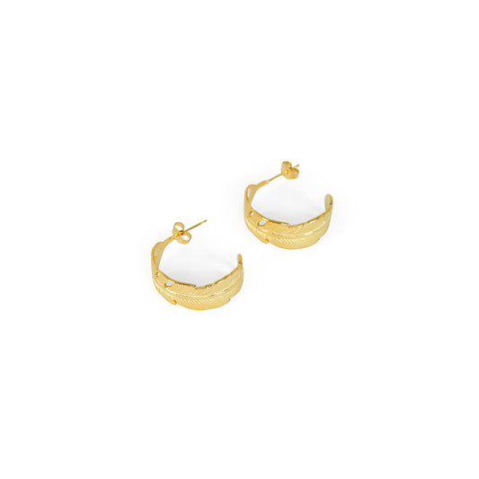 Feather Hoop Earrings - Gold Tone