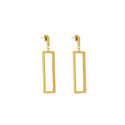 Minimal Rectangle Dangle Earrings - Gold Tone