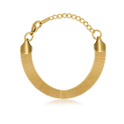 Mesh Loop Lock Chain Bracelet - Gold Tone