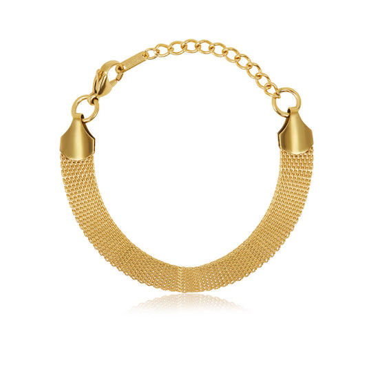 Mesh Loop Lock Chain Bracelet - Gold Tone
