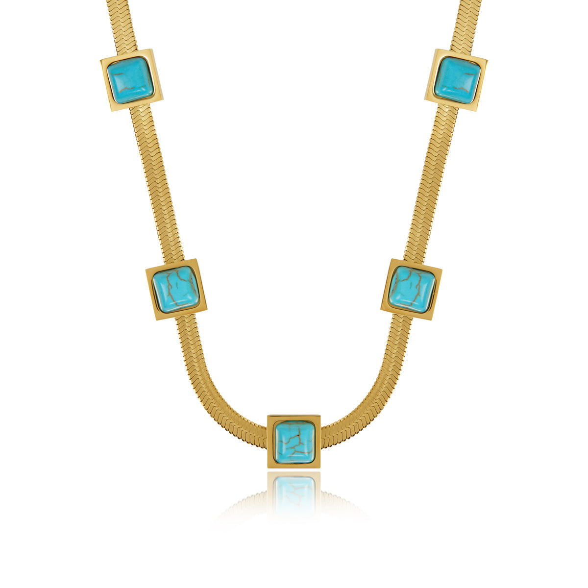 Aqua Stone Snake Chain Necklace - Gold Tone