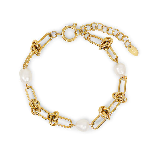 Pearl Knot Chain Bracelet - Gold Tone