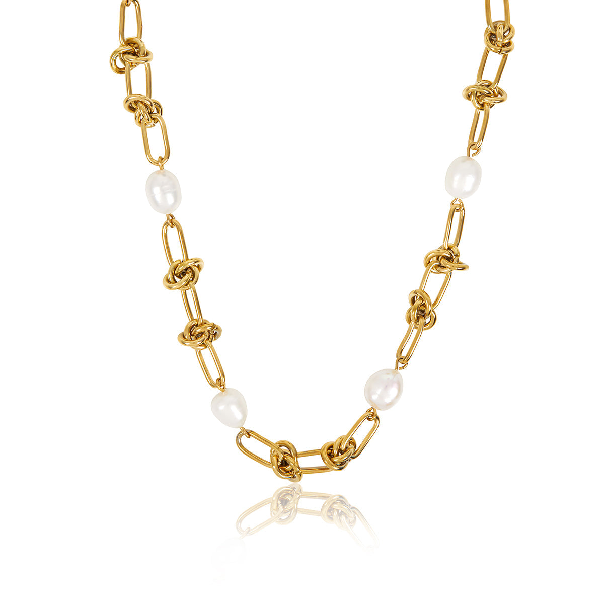 Pearl Knot Necklace - Gold Tone