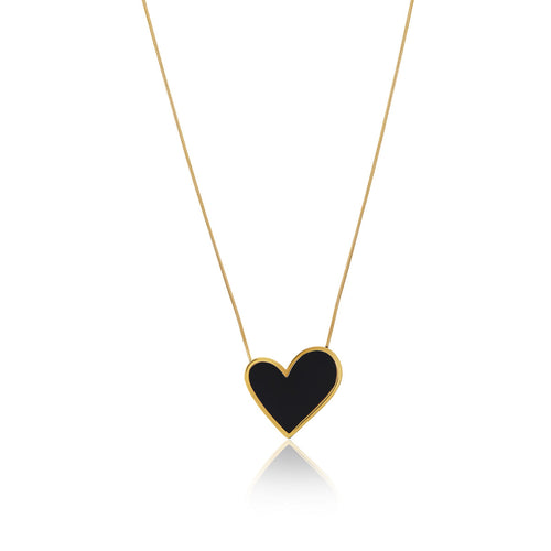 Marble Heart Pendant Necklace - Gold Tone/Black