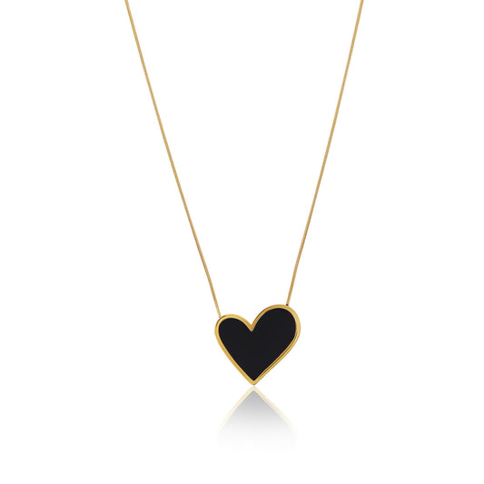 Marble Heart Pendant Necklace - Gold Tone/Black