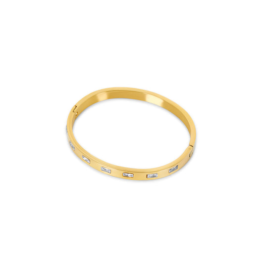 Rectangle Stone Bangle - Gold Tone