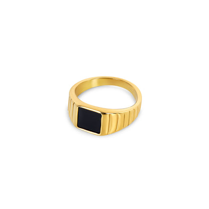 Noir Stone Ring - Gold Tone