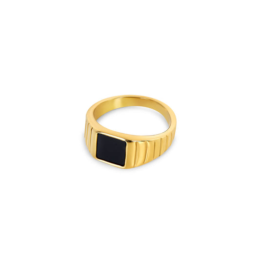 Noir Stone Ring - Gold Tone