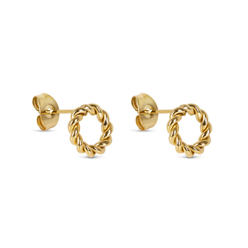 Dainty Rope Stud Earrings - Gold Tone