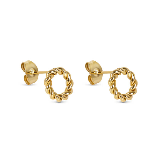 Dainty Rope Stud Earrings - Gold Tone