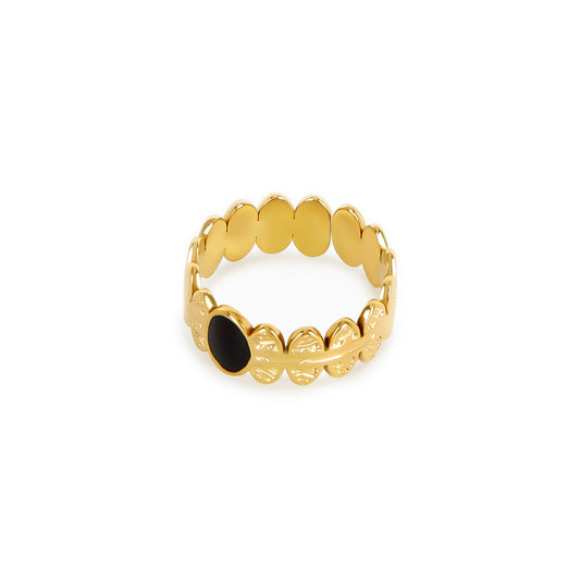 Oval Onyx Adjustable Ring - Gold Tone