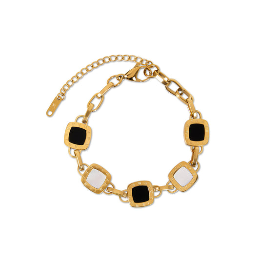 Square Monochrome Clip Chain Bracelet - Gold Tone