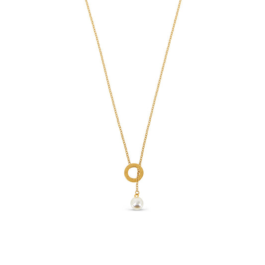 Pearl Thread Necklace - Gold Tone