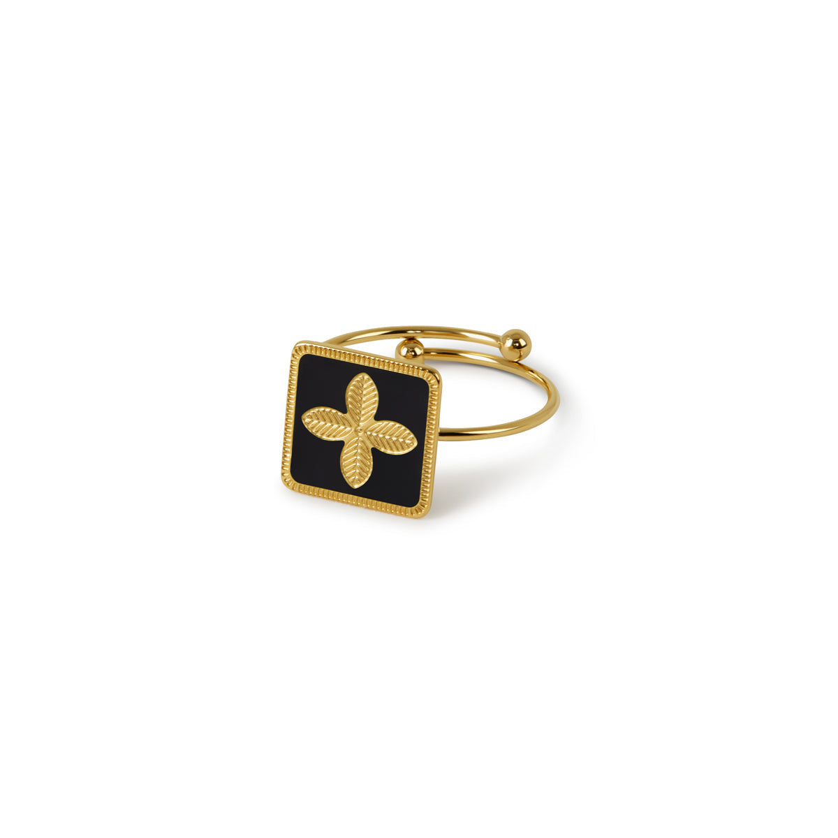 La Fleur Plate Ring - Gold Tone/Black (Adjustable)