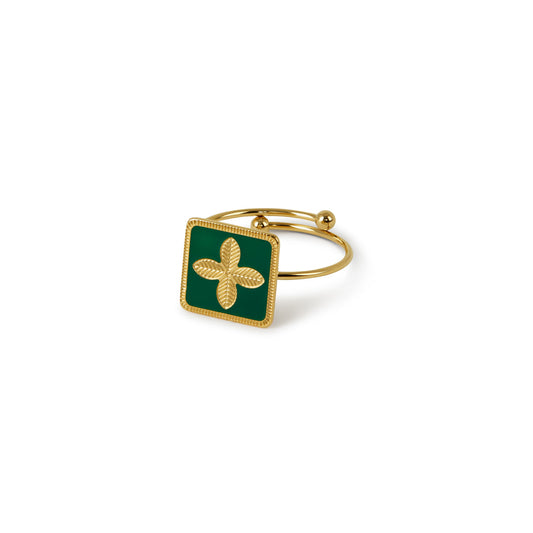La Fleur Plate Ring - Gold Tone/Green (Adjustable)