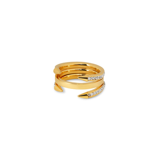Four Point Nail Stone Ring - Gold Tone