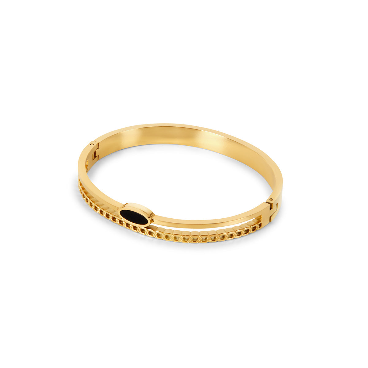 Oval Onyx Layered Bangle - Gold Tone
