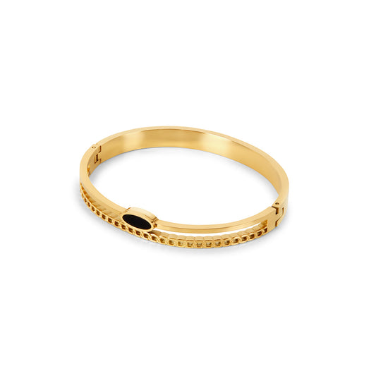 Oval Onyx Layered Bangle - Gold Tone