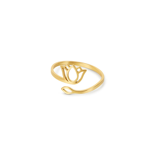 Lotus Adjustable Ring - Gold Tone