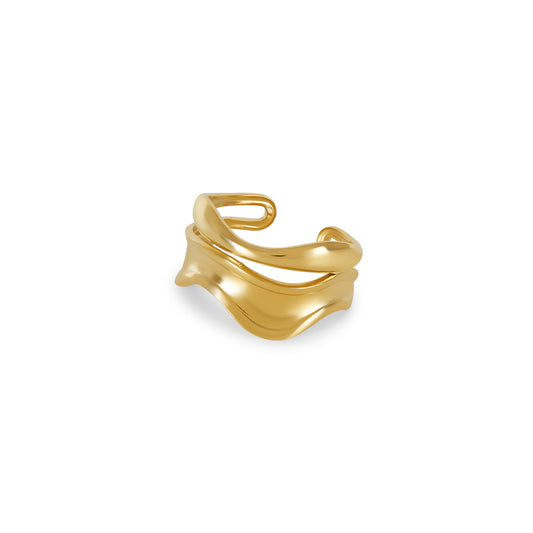 Sculpture Adjustable Ring - Gold Tone