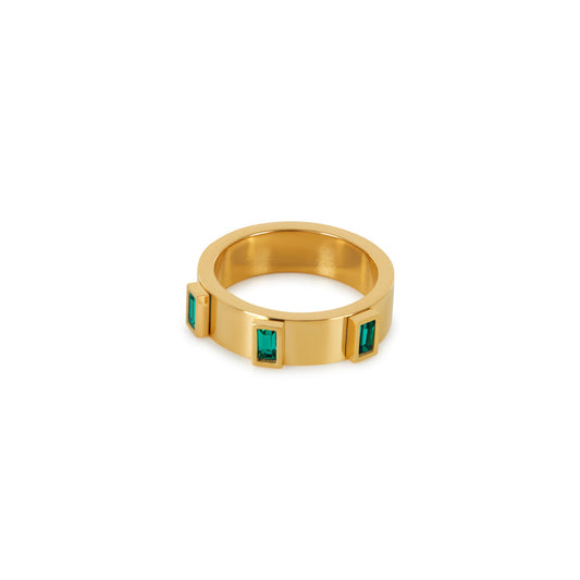 Cubic Stone Emerald Ring - Gold Tone