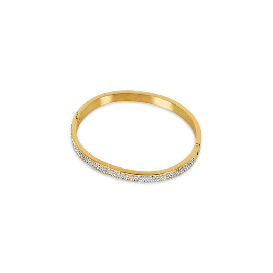 Luxe Stone Bangle Bracelet - Gold Tone