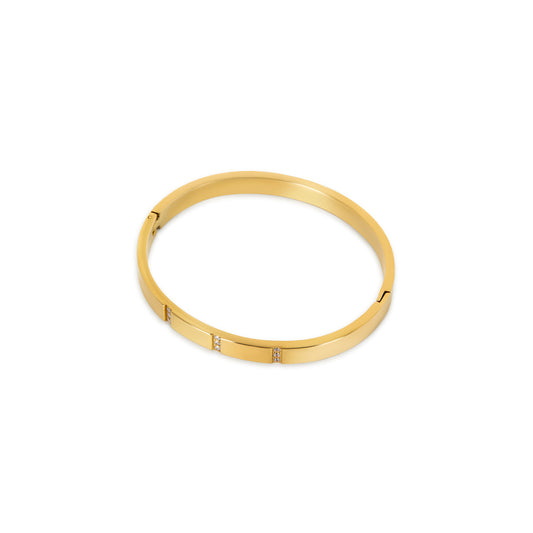 Linear Stone Bangle Bracelet - Gold Tone