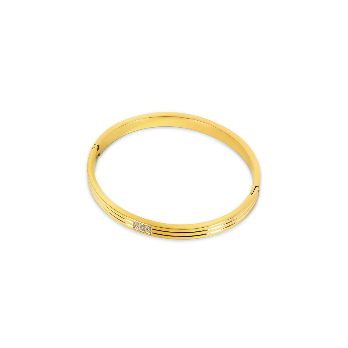 Carved Stone Bangle Bracelet  - Gold Tone