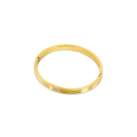 Carved Stone Bangle Bracelet  - Gold Tone