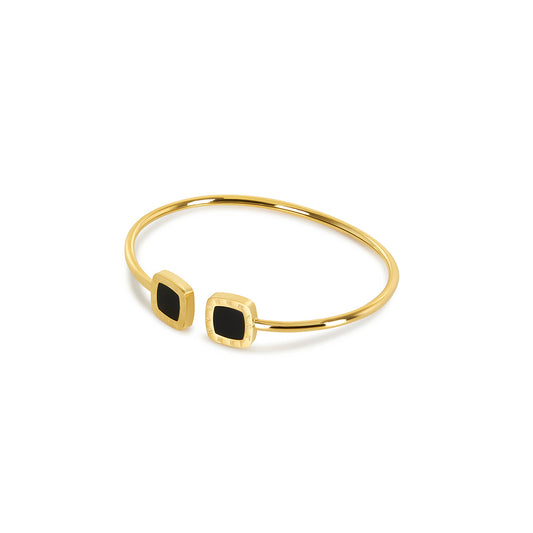 Squared Onyx Bangle Bracelet - Gold Tone