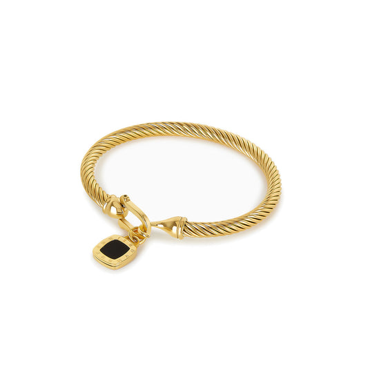 Square Onyx Pendant Bracelet - Gold Tone