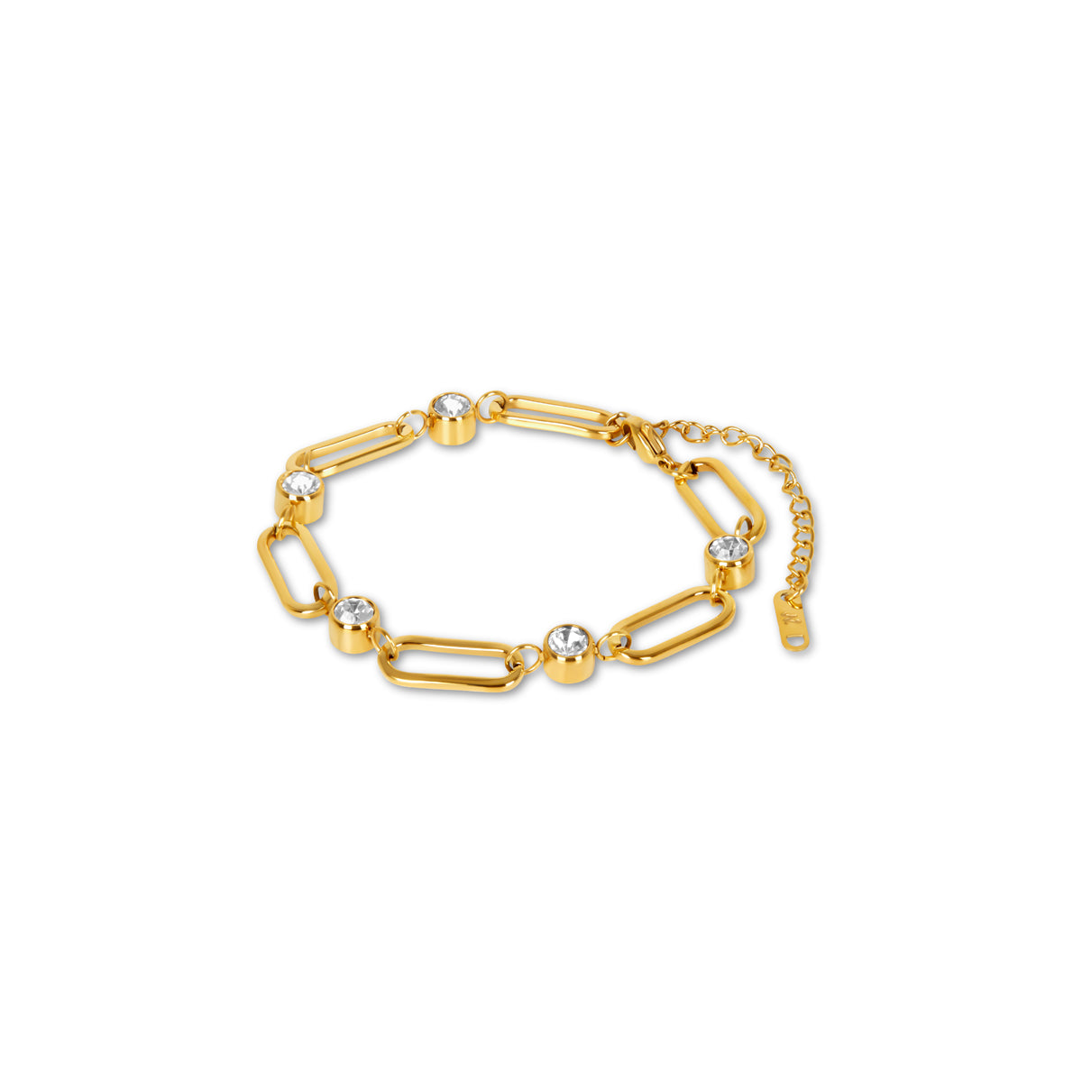 Oval Link Stone Chain Bracelet - Gold Tone